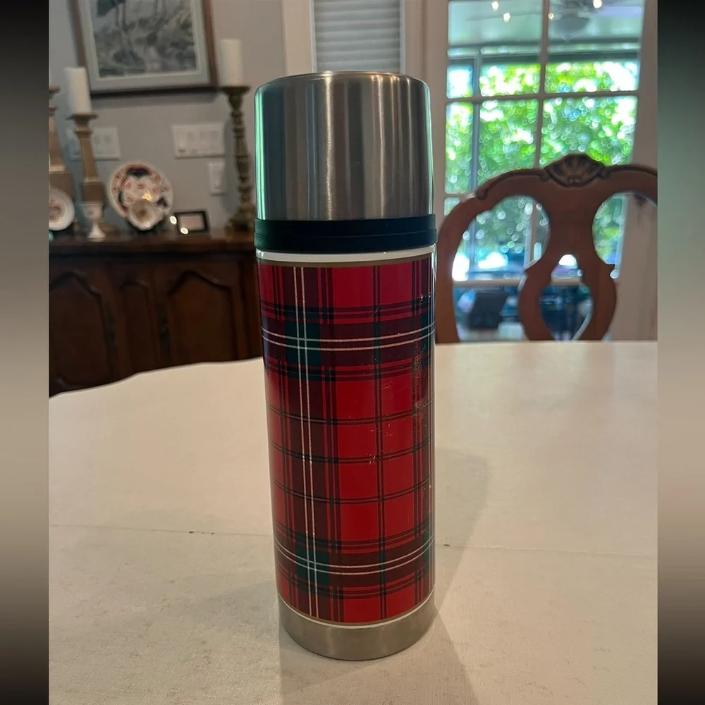Williams Sonoma Red Plaid Insulated Stainless thermos.